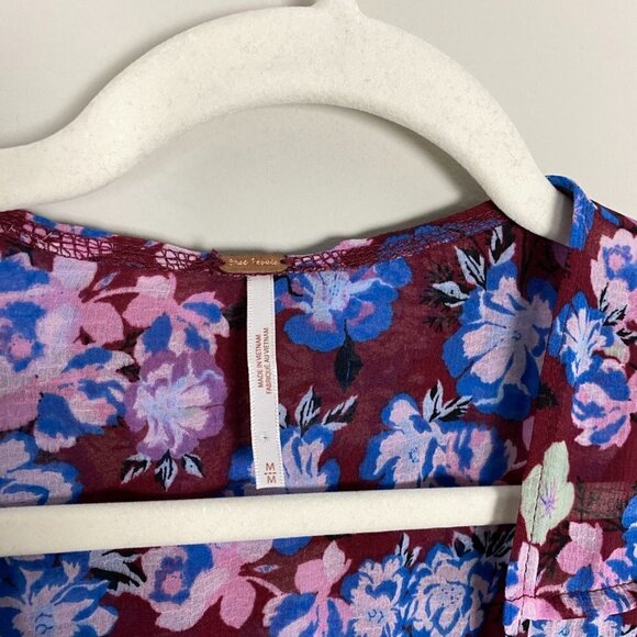 Free People Floral Maybel Blouse V Neck Long Sleeve Sheet Ruffle Shirt Womens M - Picture 4 of 8